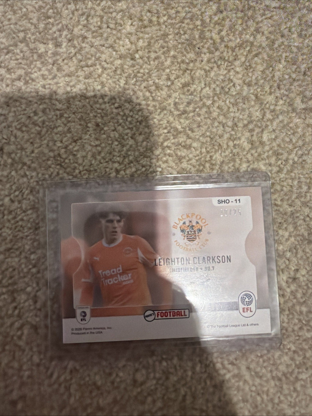 Leighton Clarkson 20/25 Low Numbered Pink Showcase Insert. Panini EFL Premium