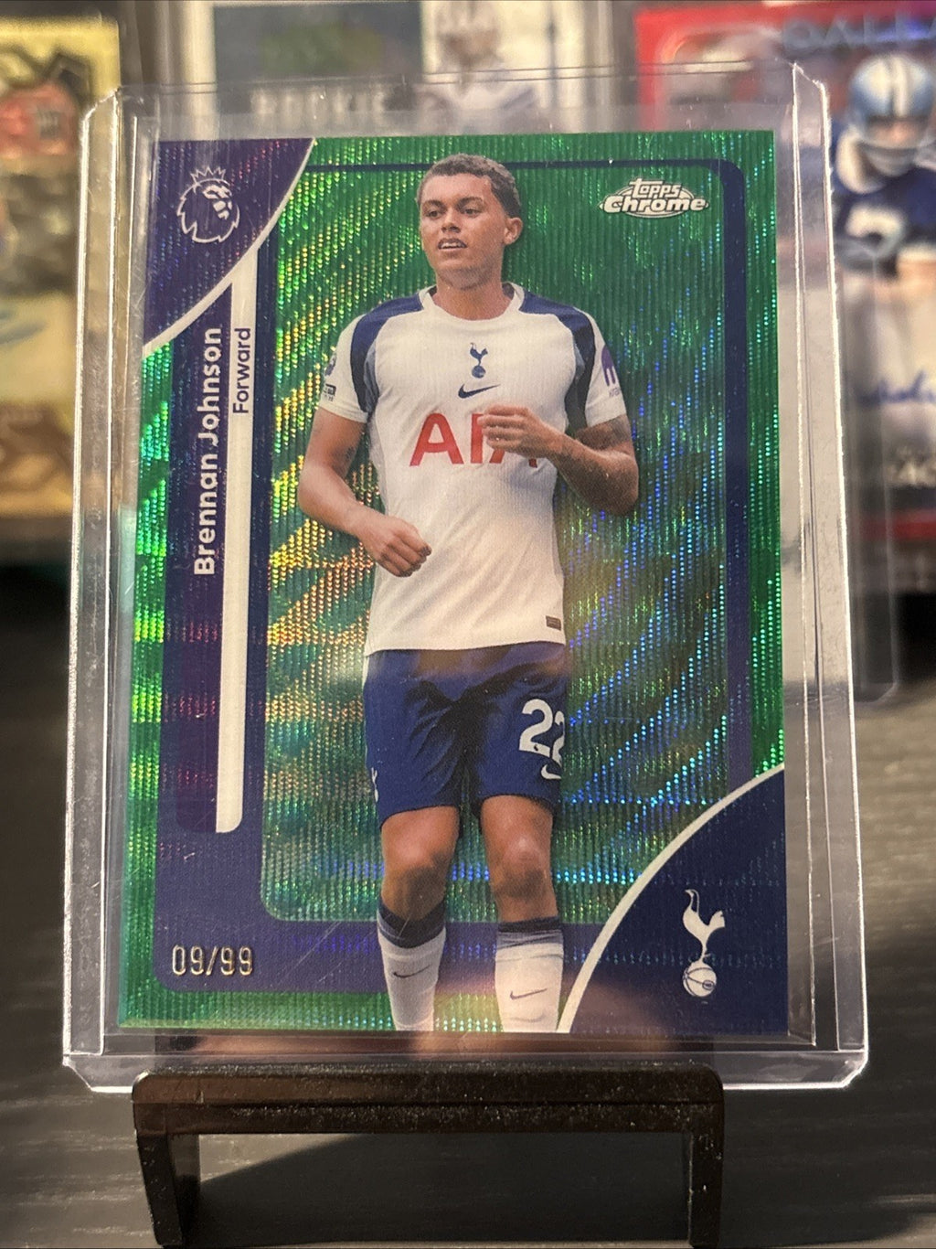 TOPPS PREMIER LEAGUE CHROME 2026 BRENNAN JOHNSON TOTTENHAM GREEN WAVE 09/99