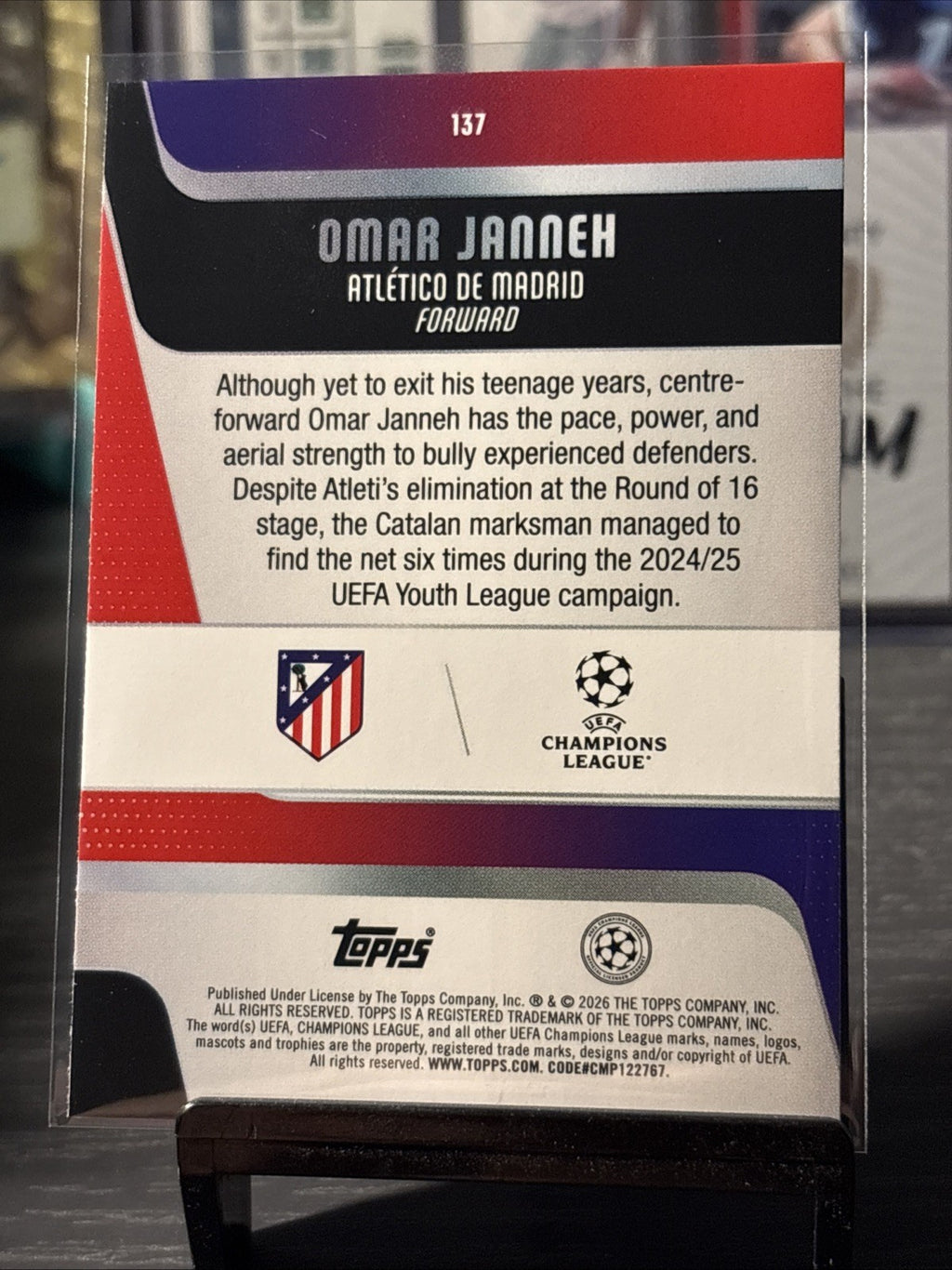 2025-26 Topps Flagship UCC Omar Janneh /99 Rookie Green Atletico Madrid 137