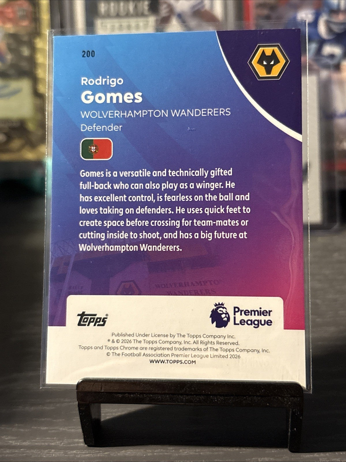 Topps Chrome Premier League Future Stars Rodrigo Gomes #200 Teal Refractor /199