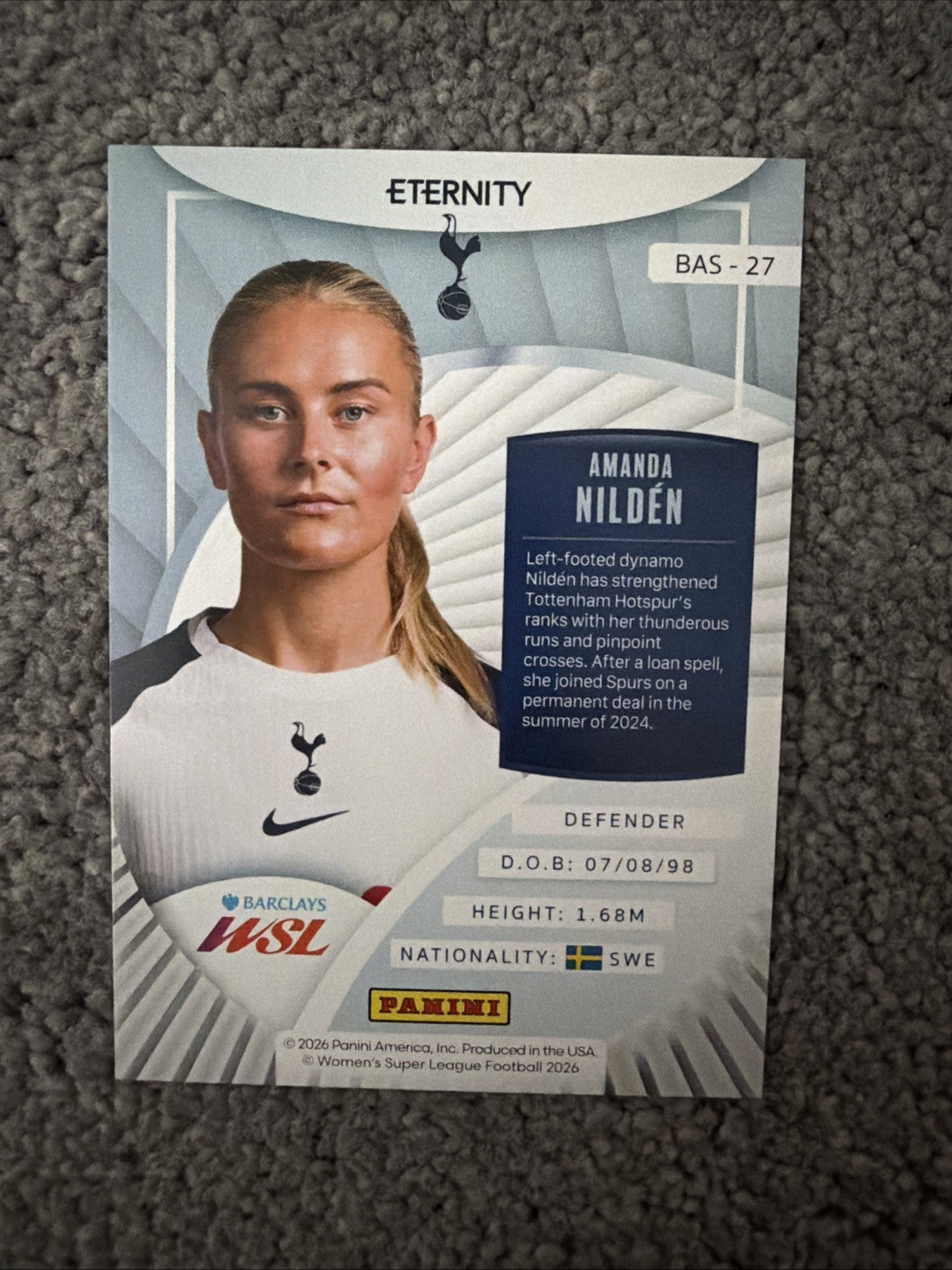 Panini WSL Eternity 2025/26 Amanda Nilden 40/50