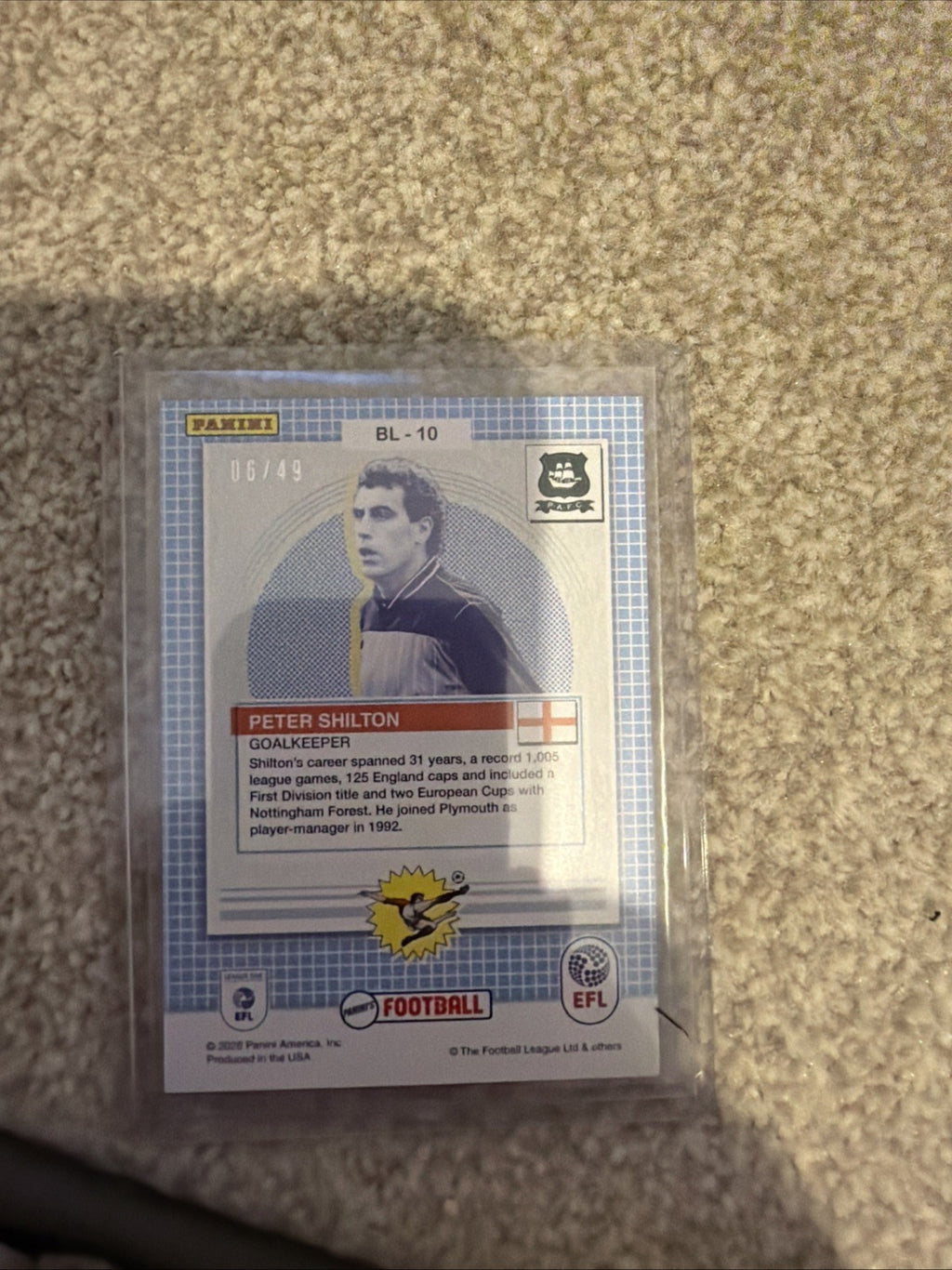 Panini's Football Peter Shilton Plymouth Argyle BL-10 Legend 6/49