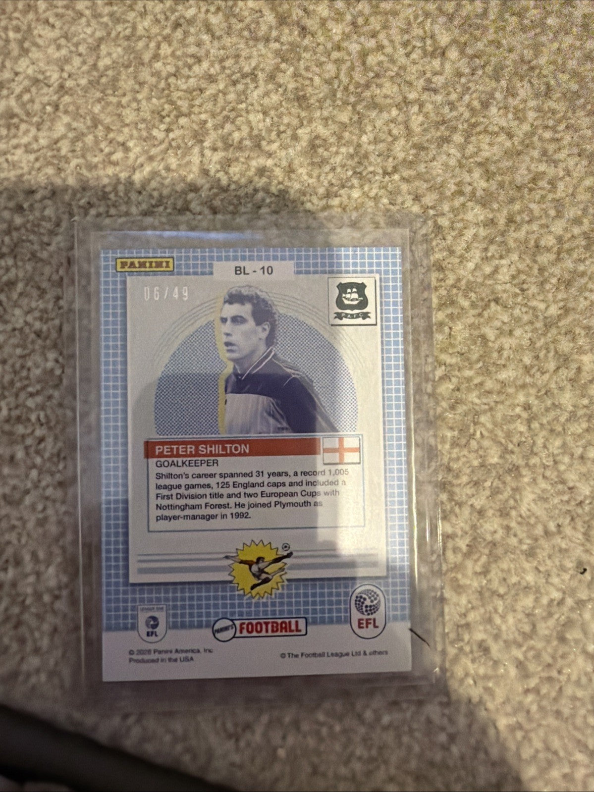Panini's Football Peter Shilton Plymouth Argyle BL-10 Legend 6/49
