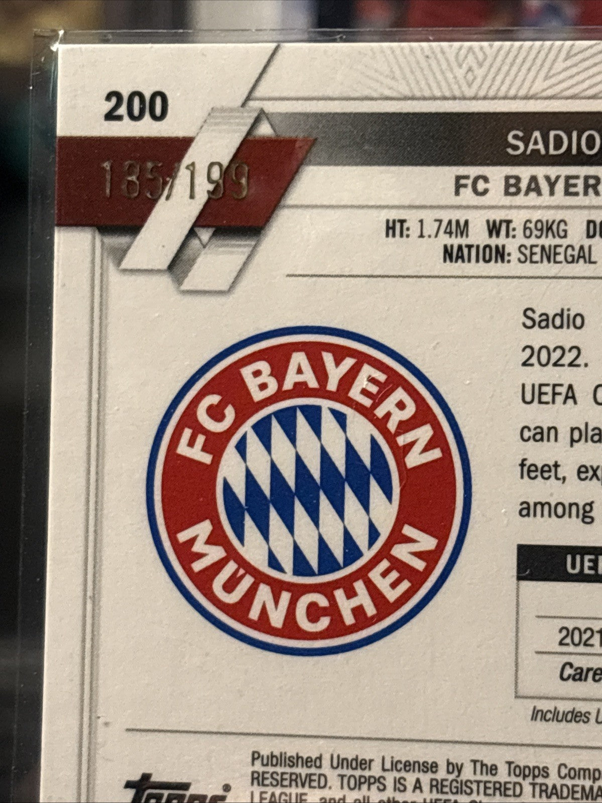 Sadio Mane 2022-23 Topps Chrome UCC #200 Aqua Refractor #/199 Bayern Munich