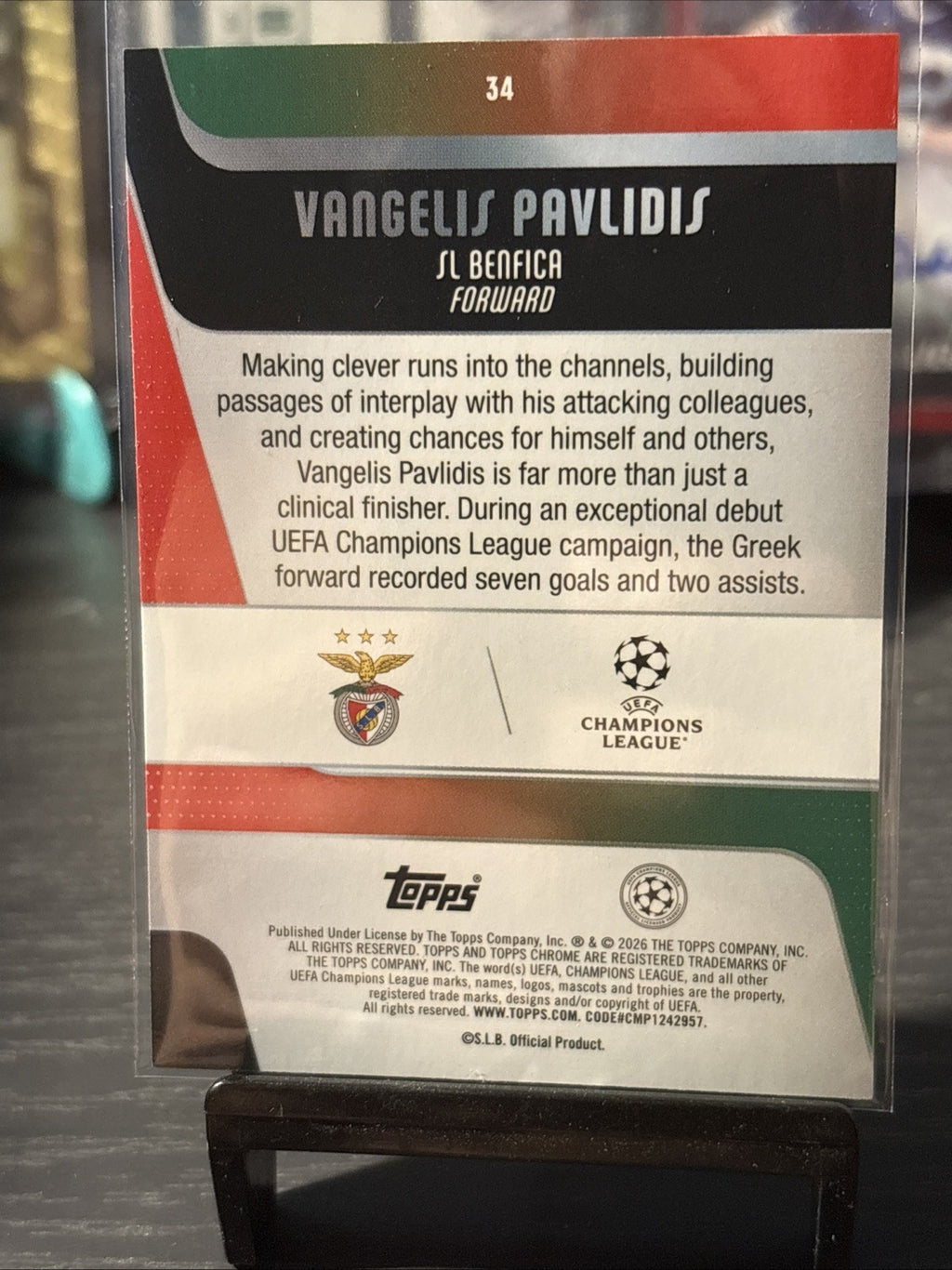 Vangelis Pavlidis /150 Blue Lava Parallel Benfica Topps UCC Chrome 25/26
