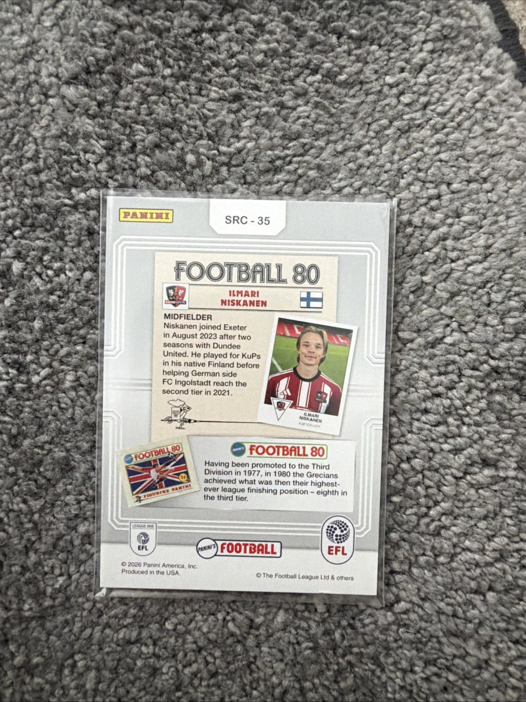Panini’s Football EFL Ilmari Niskanen Sticker Rewind Exeter City Card