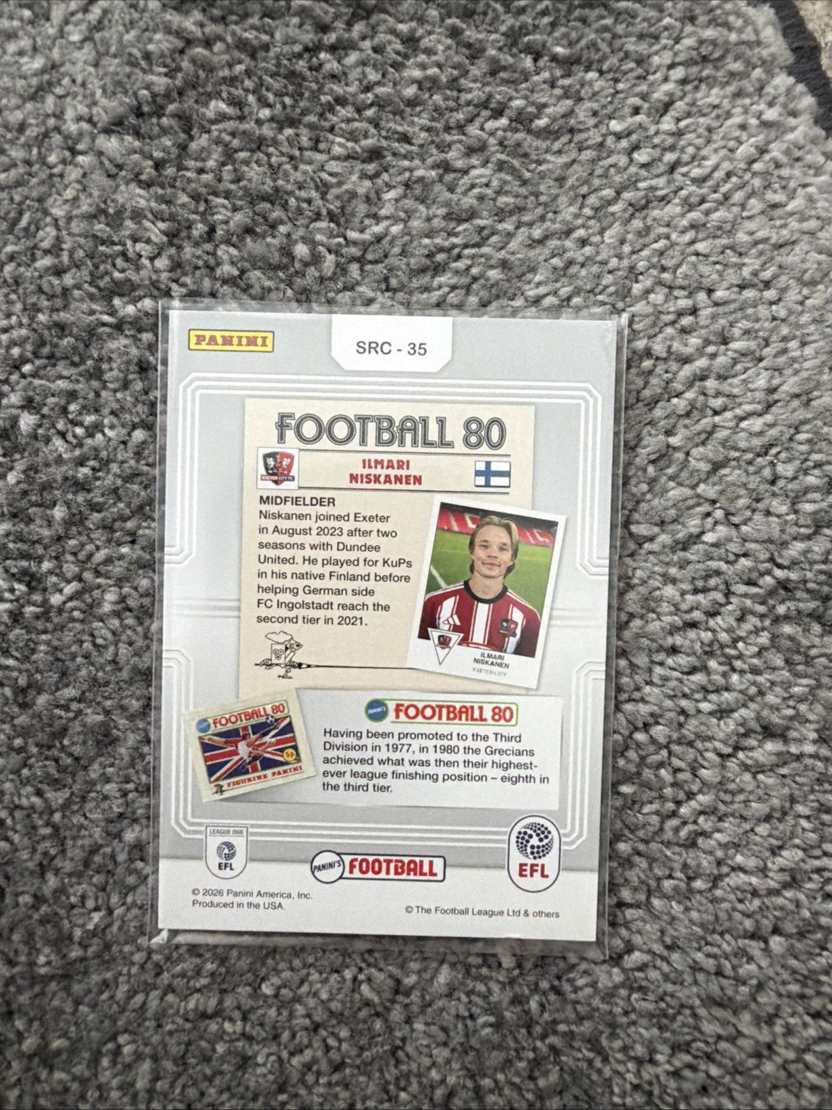 Panini’s Football EFL Ilmari Niskanen Sticker Rewind Exeter City Card