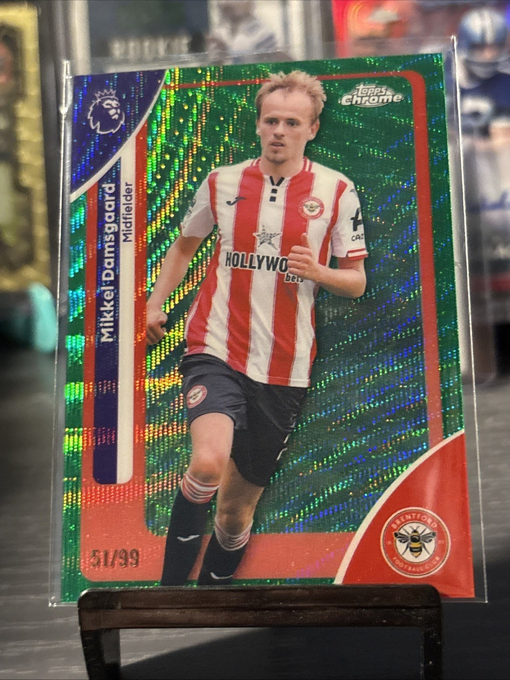 Mikkel Damsgaard Brentford 2025-26 Topps Chrome Green Wave Refractor /99