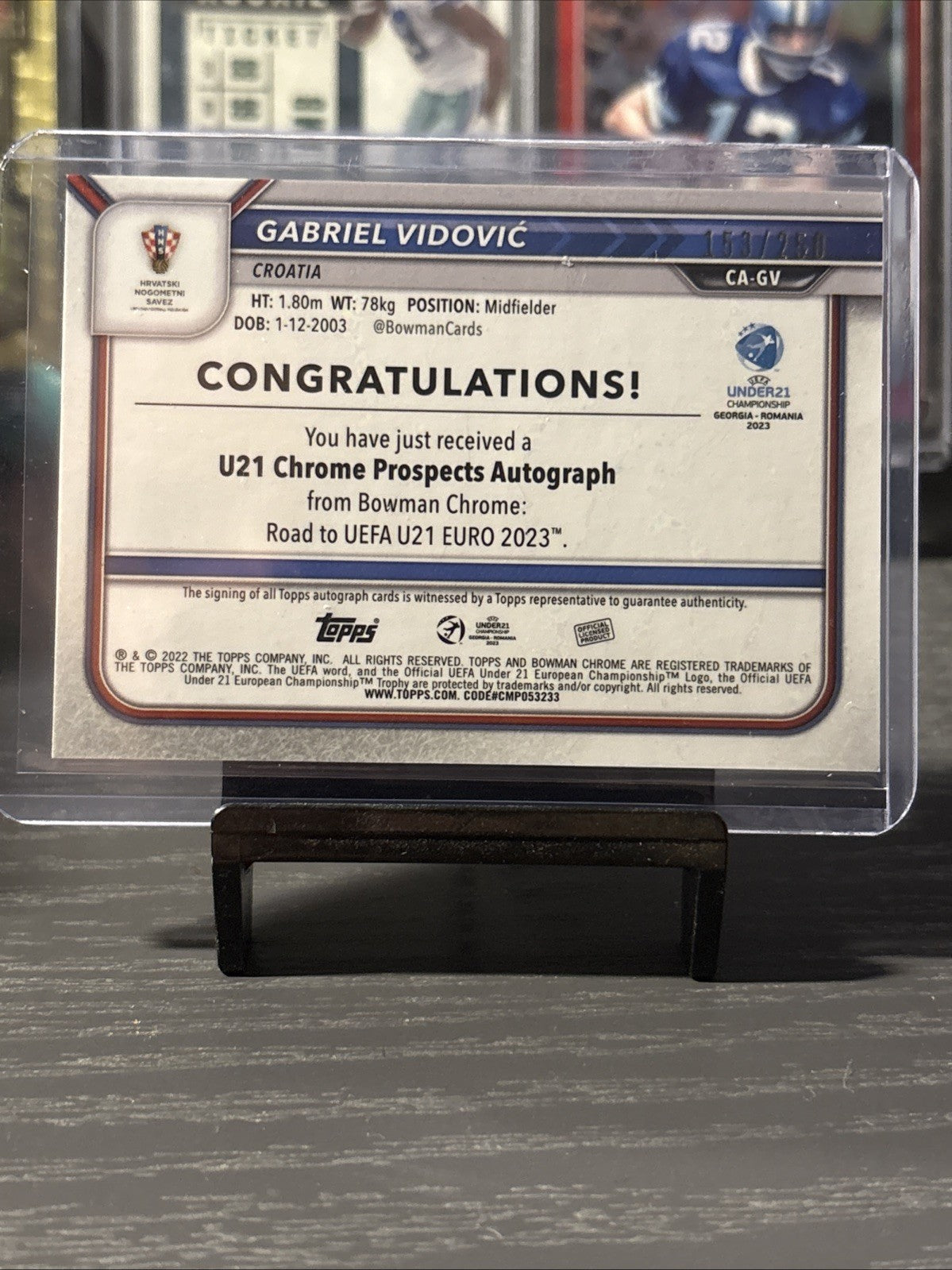 Topps Bowman Chrome Under 21 2023 Gabriel Vidovic Croatia 1st Auto Purple /250