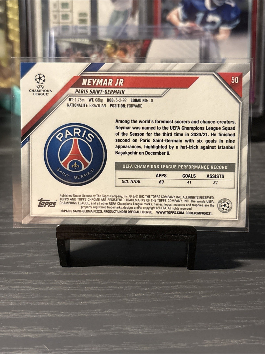 Topps CHROME UEFA Card / CL / 2021 - 22 : NEYMAR Jr / PSG : SPECKLE