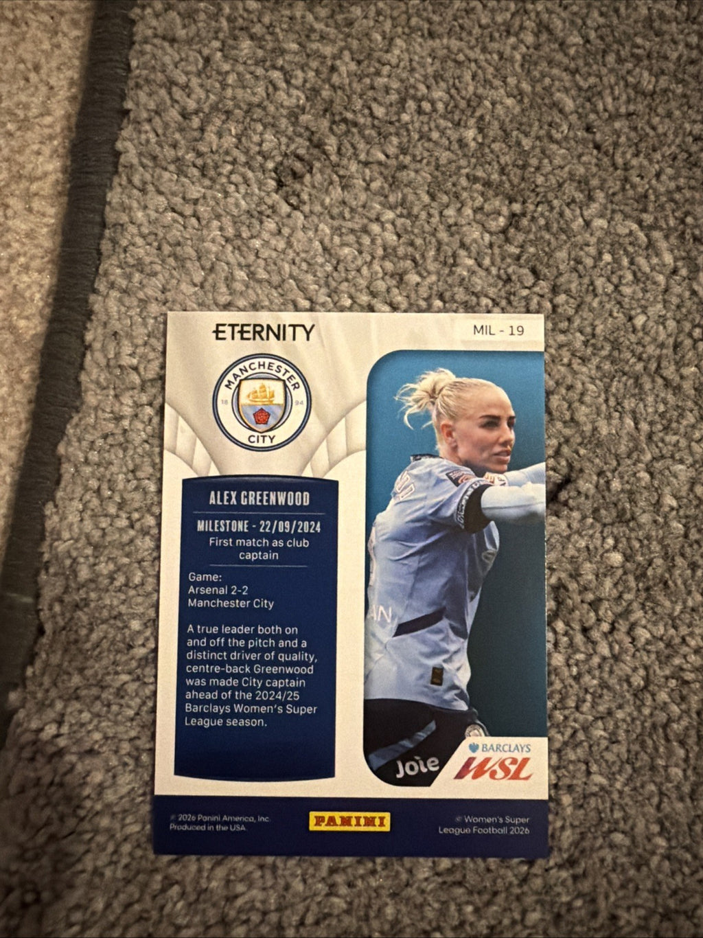 Panini Barclays WSL Eternity Alex Greenwood Manchester City Milestone 5/5