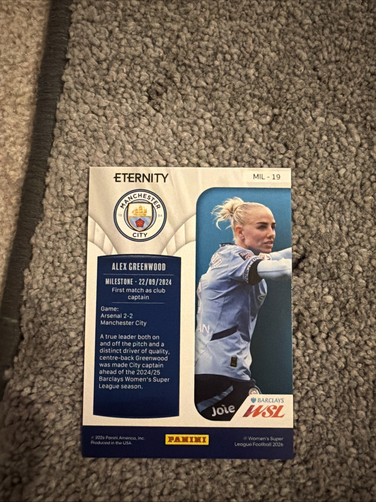 Panini Barclays WSL Eternity Alex Greenwood Manchester City Milestone 5/5