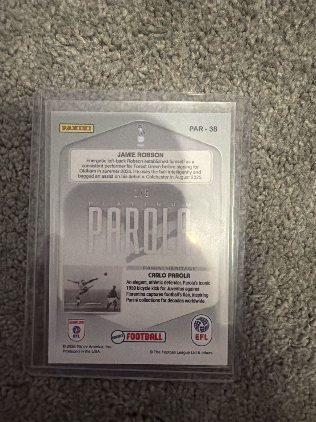 PLATINUM PAROLA Jamie Robson 1/5 Numbered Oldham Athletic New Panini Case Hit