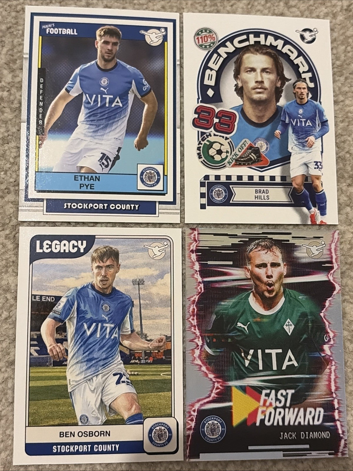 4 x Panini EFL Premium 2026 Stockport Base & Inserts Bundle - No Duplicates