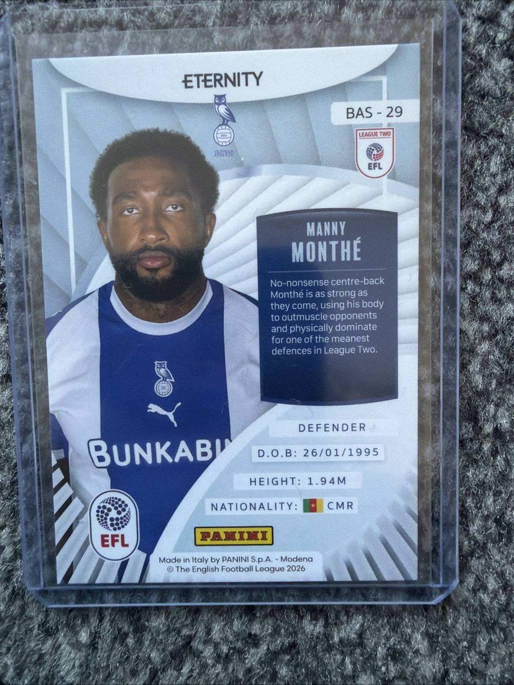 Panini EFL Eternity 2025/26 Oldham Manny Monthe - Numbered 25/25