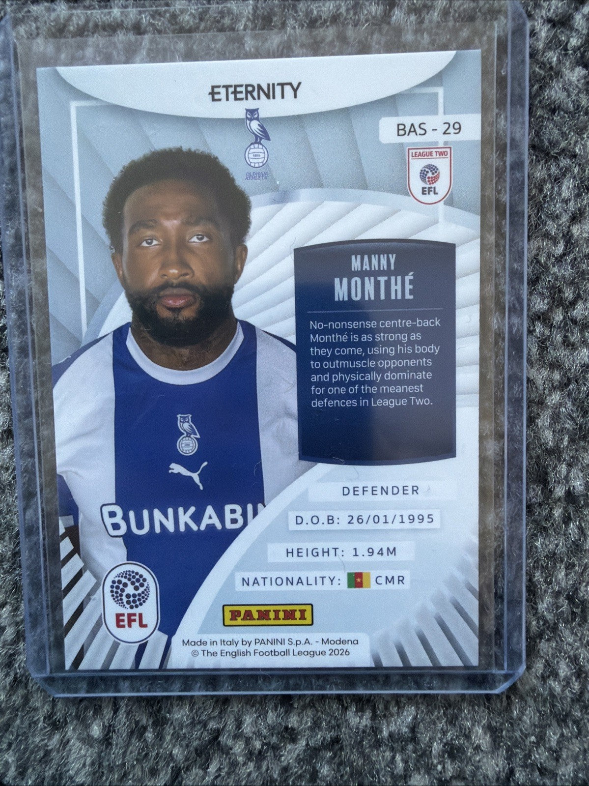 Panini EFL Eternity 2025/26 Oldham Manny Monthe - Numbered 25/25