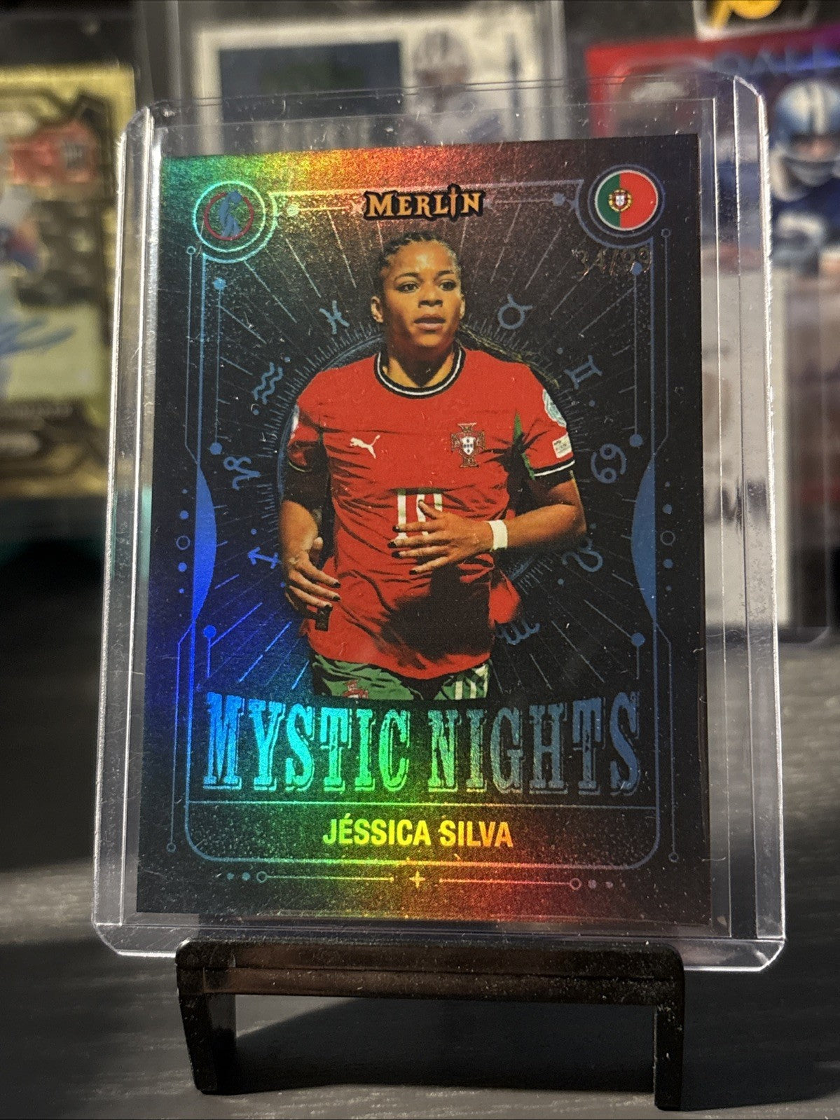 2025 Topps UEFA Women's EURO Merlin Mystic Nights Jessica Silva Light Blue #/99