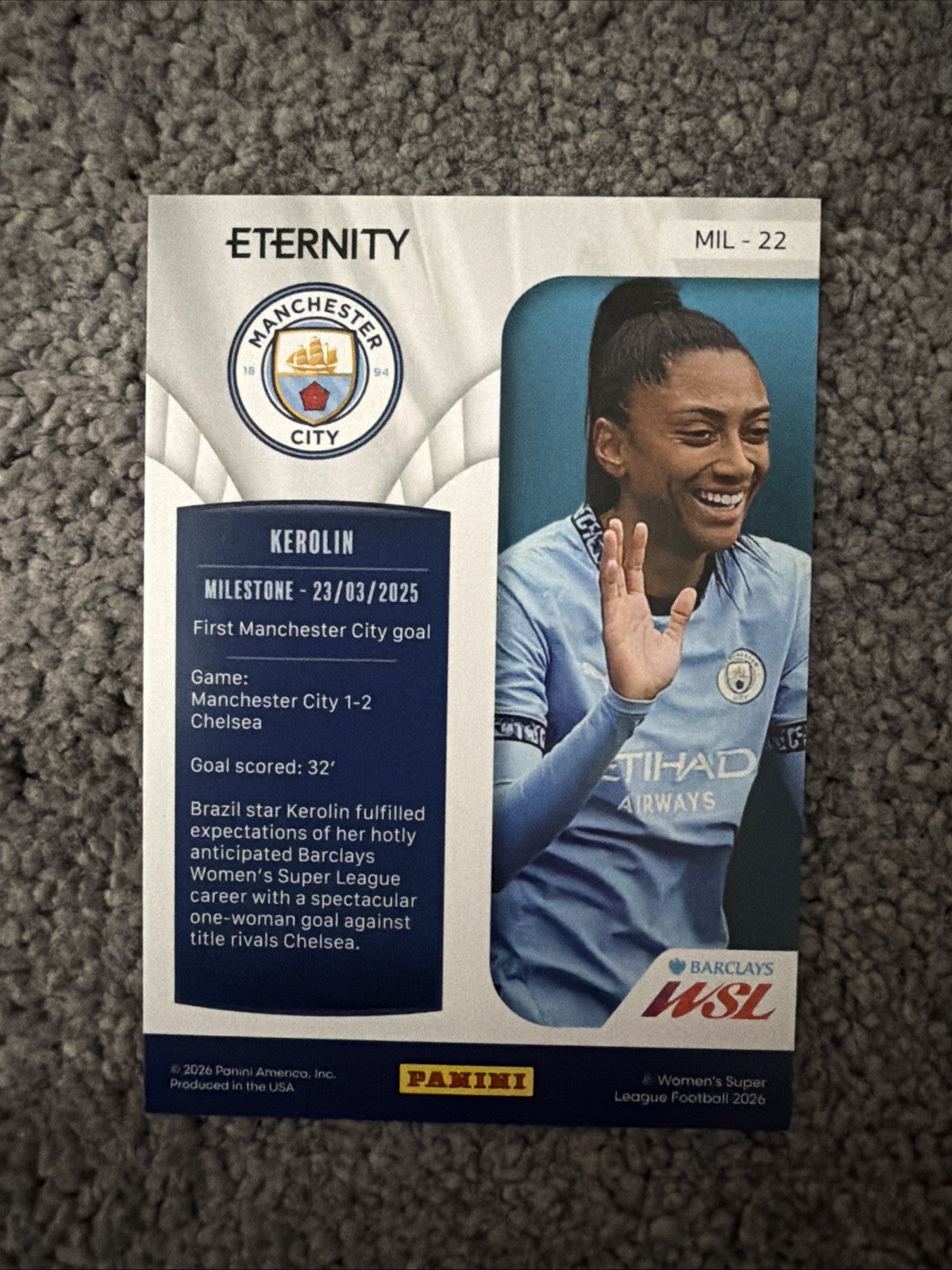 2025-26 Panini Eternity Kerolin Milestone /50 Manchester City Brazil
