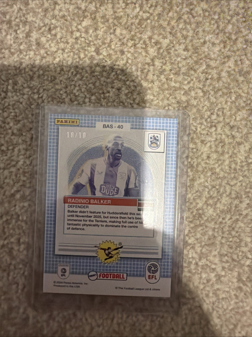 Radinio Balker 10/10 Huddersfield Town Panini Premium