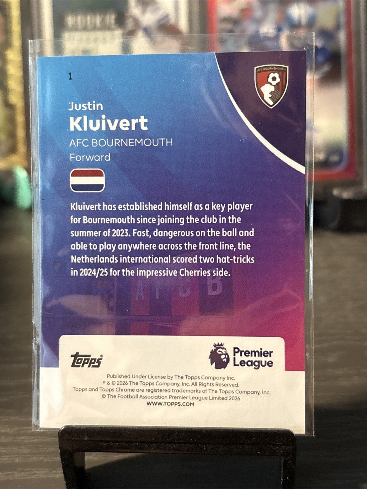 2026 Topps Chrome Premier League Aqua /199 Justin Kluivert Bournemouth