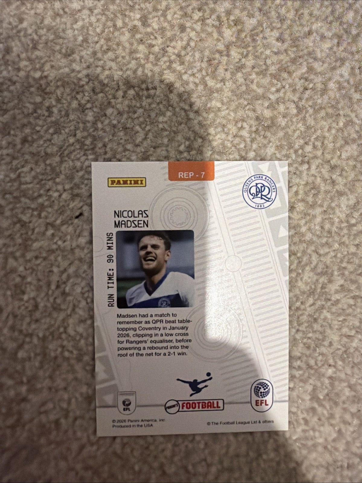 Panini Football EFL 25/26 Nicolas Madsen Queens Park Rangers QPR Insert