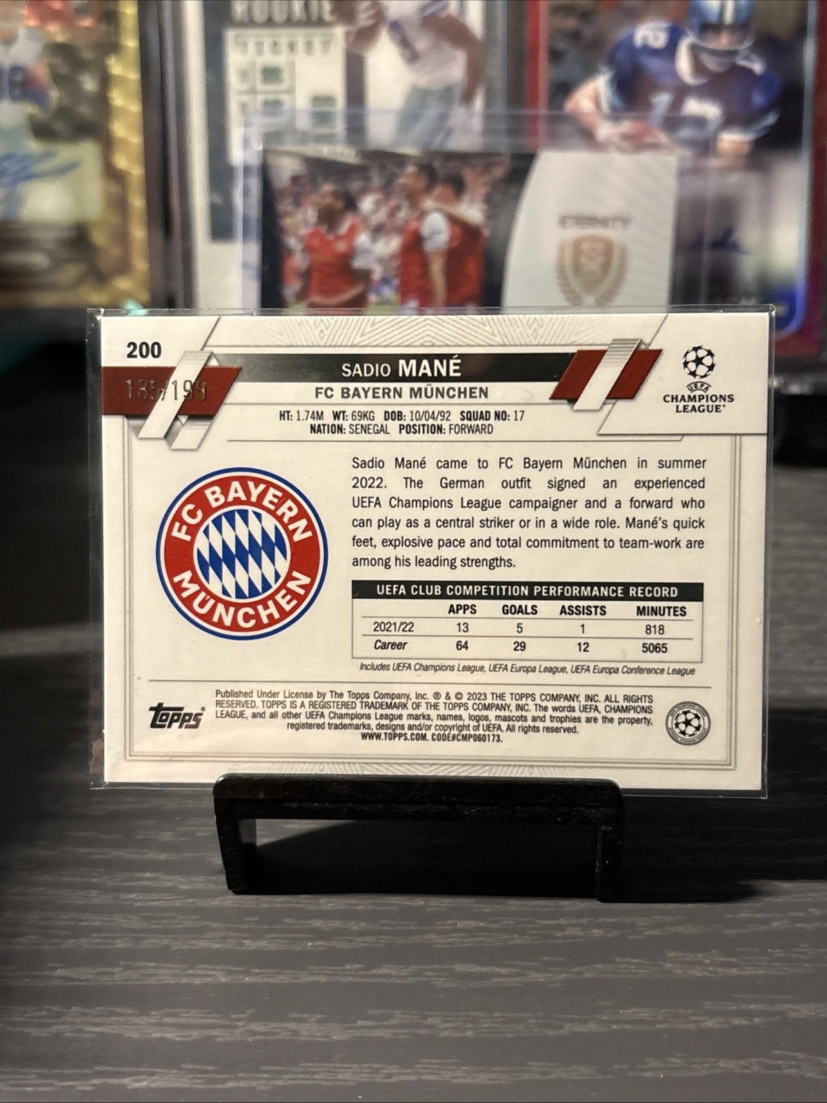 Sadio Mane 2022-23 Topps Chrome UCC #200 Aqua Refractor #/199 Bayern Munich