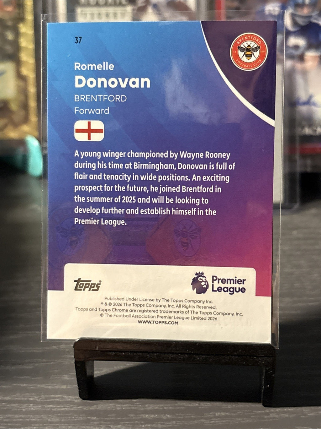 Topps 2026 Premier League Chrome Rookie Romelle Donovan Numbered /275 Brentford