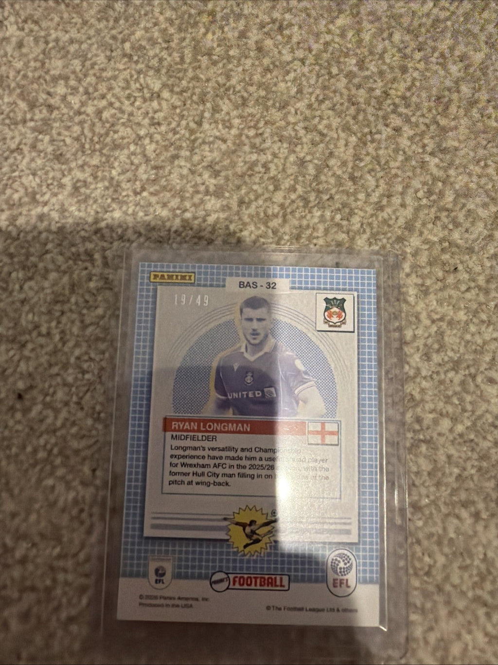 2025-26 Panini’s Football EFL Ryan Longman Matrix Purple 19/49