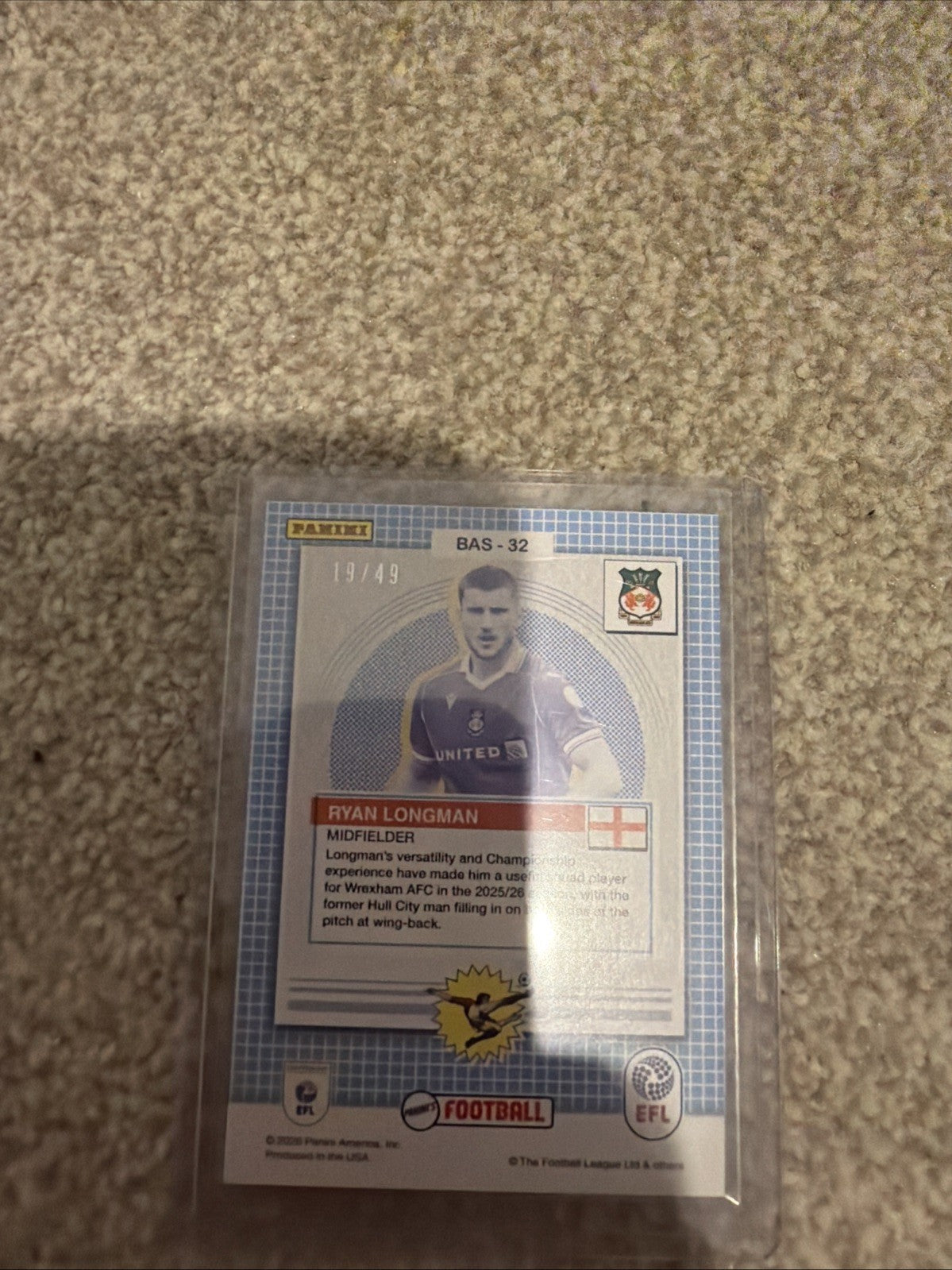 2025-26 Panini’s Football EFL Ryan Longman Matrix Purple 19/49