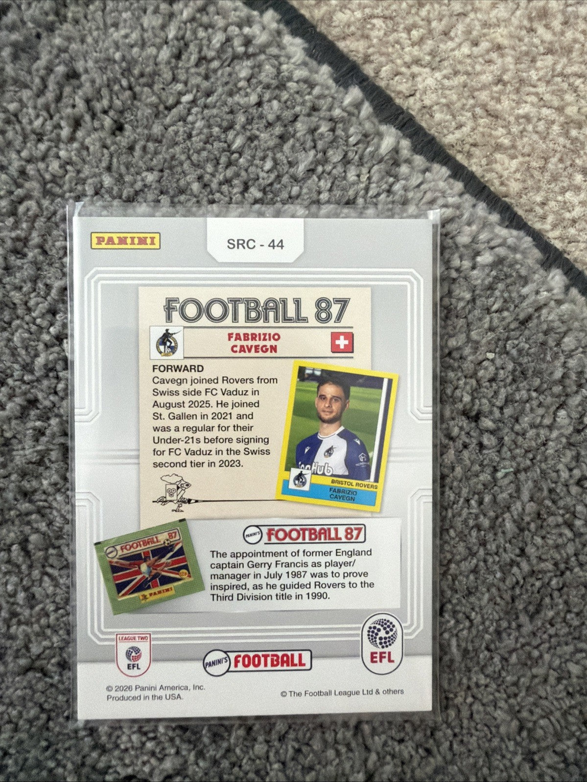 Panini EFL Football 2026 Bristol Rovers Fabrizio Cavegn Sticker Rewind