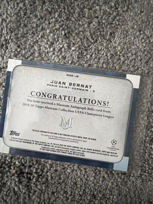 2020 TOPPS Museum Collection Autograph 1/75 Relic Card Juan Bernat Paris
