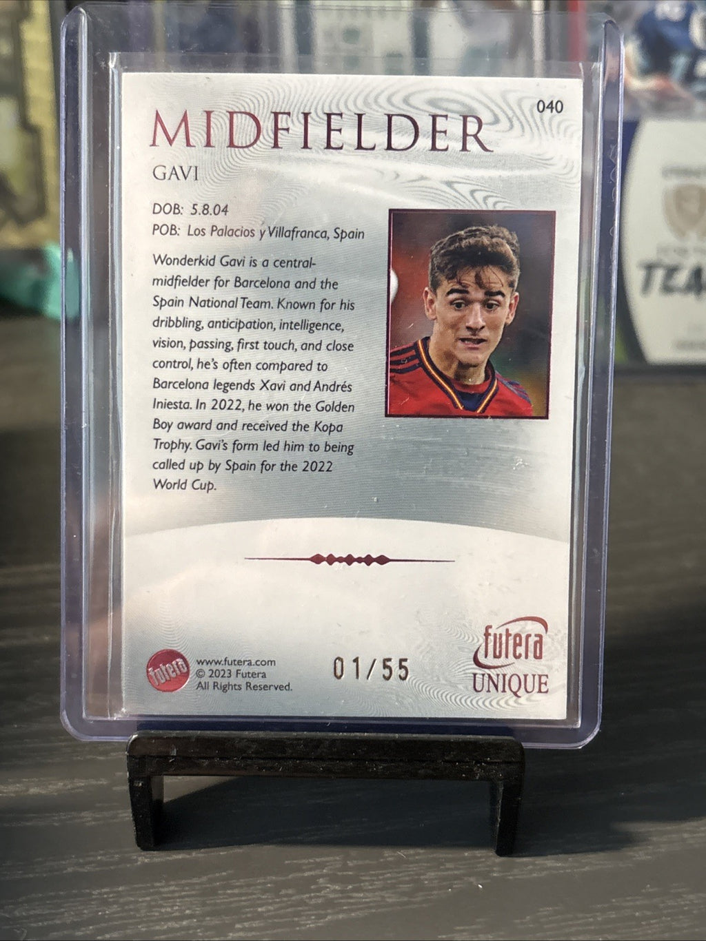 Futera 2023 Unique Gavi Serial Numbered #01 /55 #040 Spain 2022 World Cup