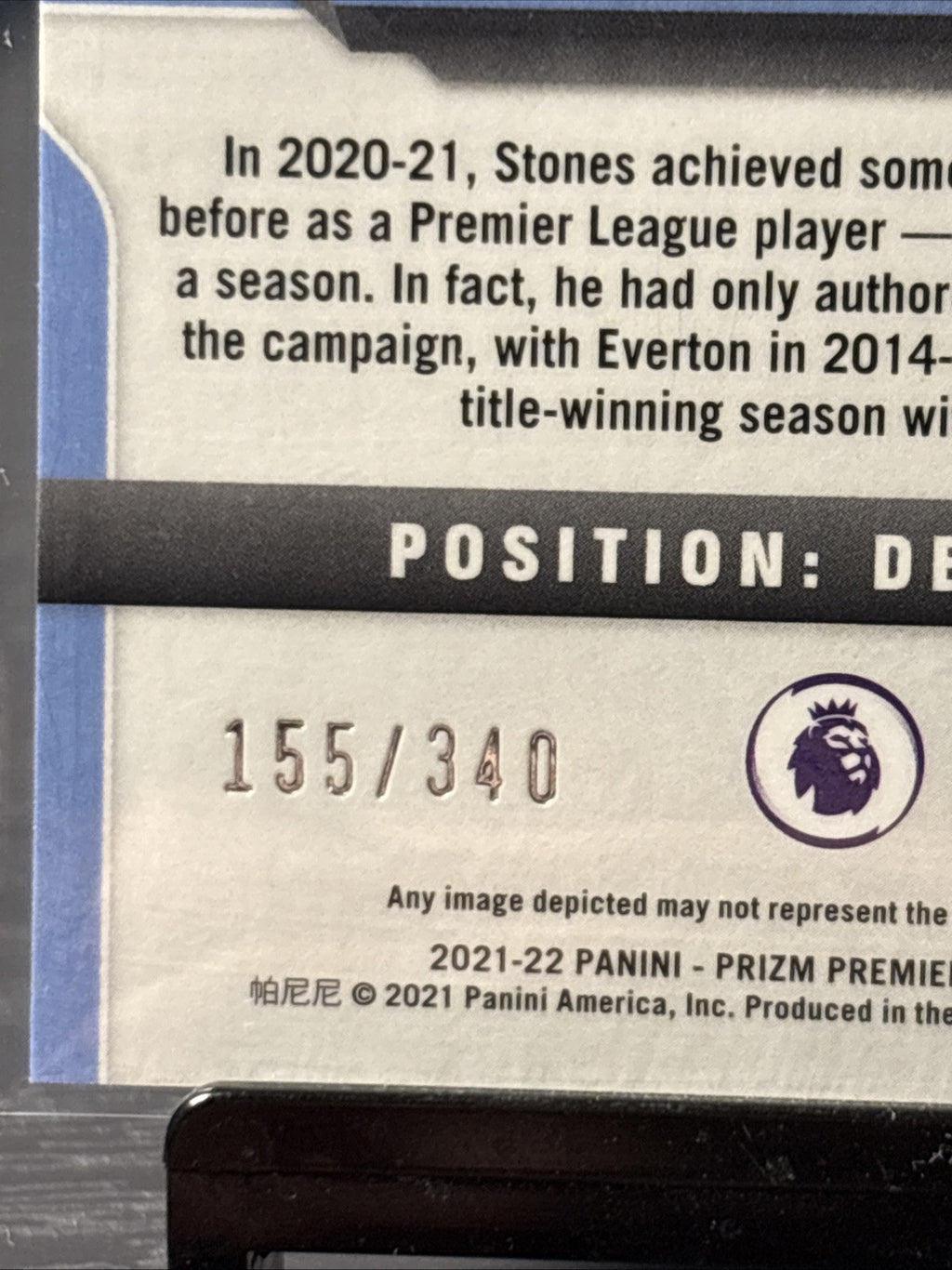 Panini 2021-22 Prizm Premier League Soccer No. 3 John Stones Blue Prizm /340