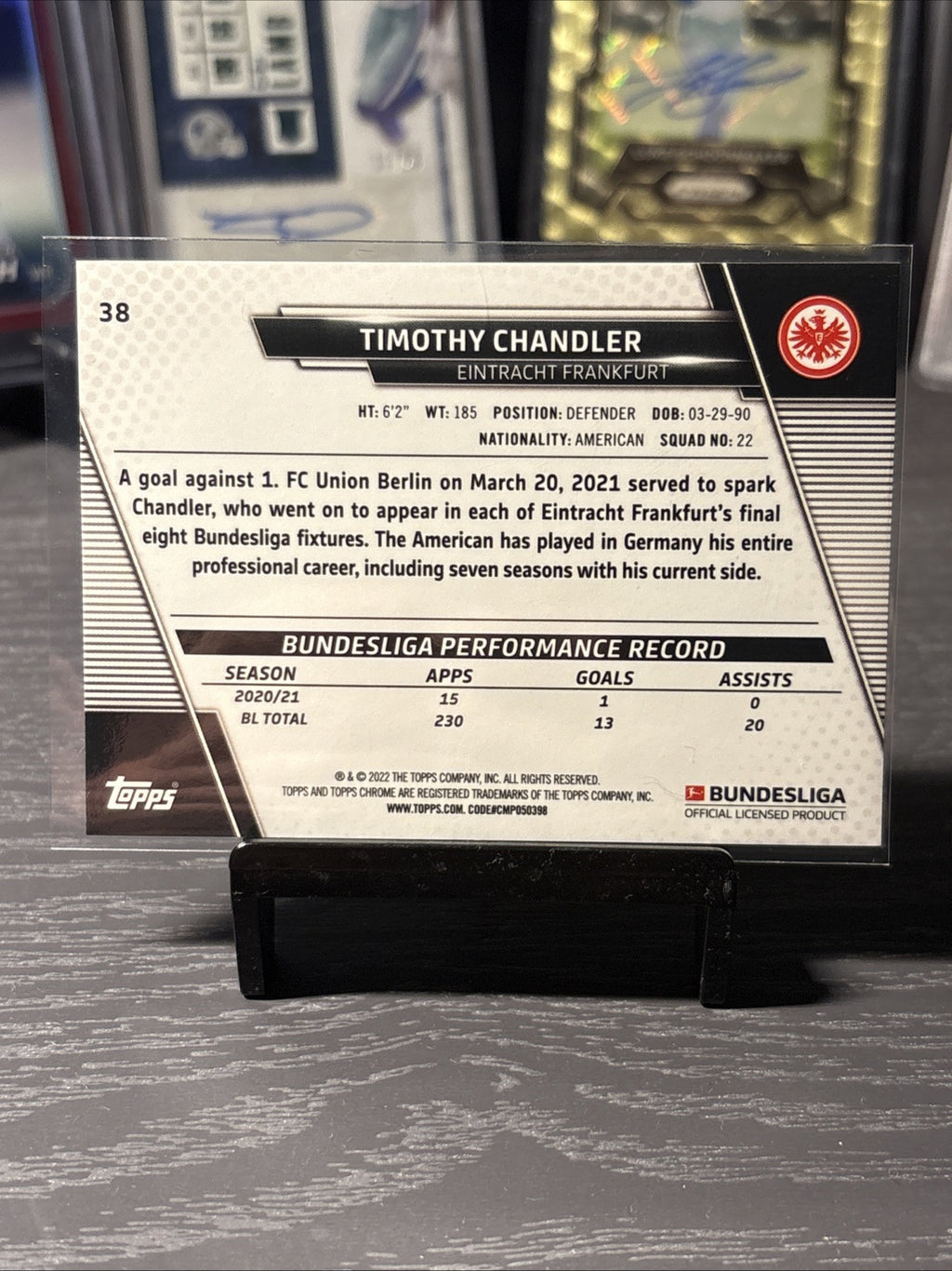 Topps Chrome Bundesliga 2021/22 No. 38 Timothy Chandler Sapphire